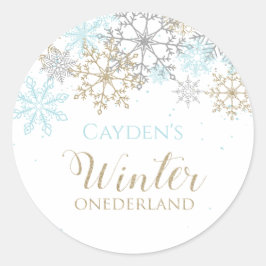 Winter Onederland födelsedags snöflinga Runt Klistermärke