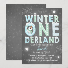 Winter Onederland födelsedagsfest inbjudan Boy Blu