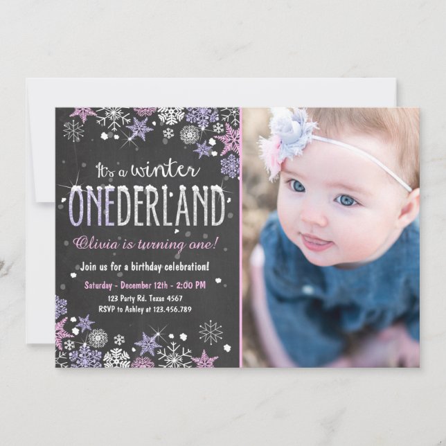 Winter Onederland födelsedagsfest inbjudan Girl Ro (Framsida)