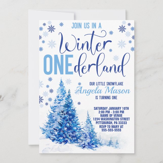 Winter ONEderland-Födelsedagsfest Inbjudningar (Framsida)