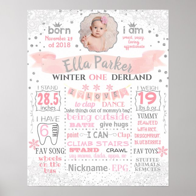 Winter Onederland Födelsedagsfest-tecken poster (Framsidan)