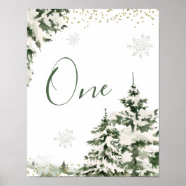 Winter Onederland Forest 1 Birthday-Bordsnumret Poster
