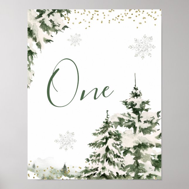 Winter Onederland Forest 1 Birthday-Bordsnumret Poster (Framsidan)