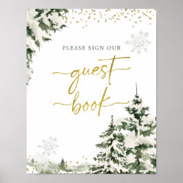 Winter Onederland Forest Birthday Guest Bok Poster