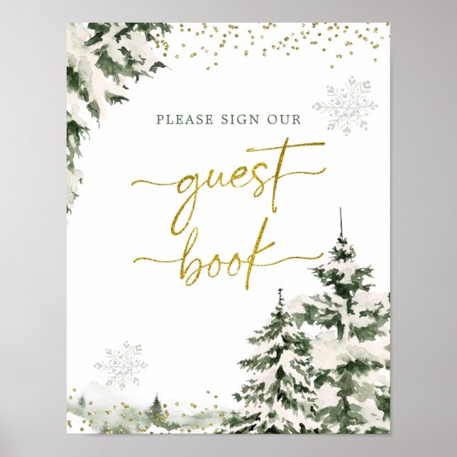 Winter Onederland Forest Birthday Guest Bok Poster (Framsidan)