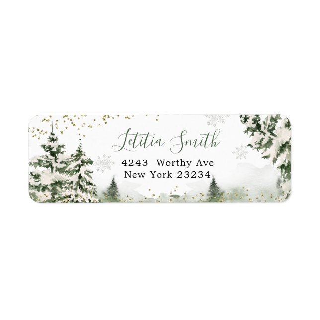 Winter Onederland Forest First Birthday Adress Returadress Etikett (Framsidan)