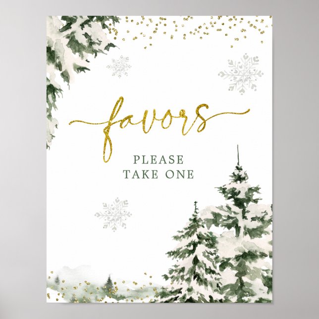 Winter Onederland Forest First Birthday Favors Poster (Framsidan)