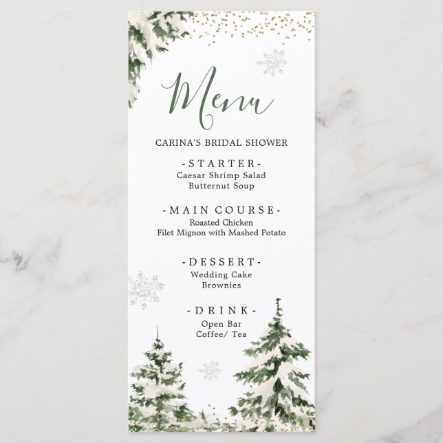 Winter Onederland Forest First Birthday Meny (Framsida)