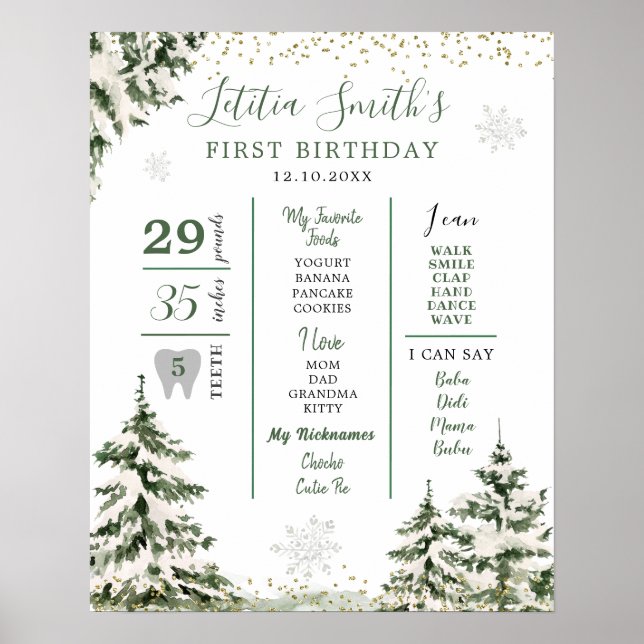 Winter Onederland Forest First Birthday Milestone Poster (Framsidan)