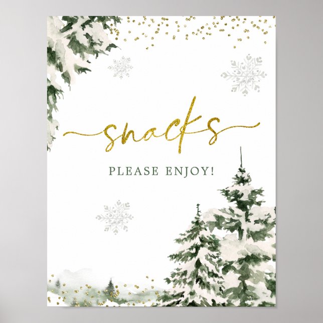 Winter Onederland Forest First Birthday Snacks Poster (Framsidan)