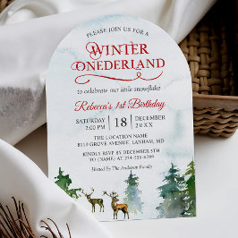 Winter ONEderland Forest Hjort Baby Första födelse Inbjudningar