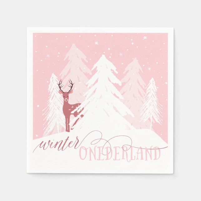 Winter Onederland Första födeldagen Napkin-Rosa Pappersservett (Framsidan)