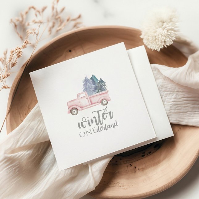 Winter Onederland Första födeldagen rosa lastbil Pappersservett (Skapare uppladdad)