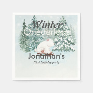 Winter Onederland Första födelsedag Bear på Sleigh Pappersservett