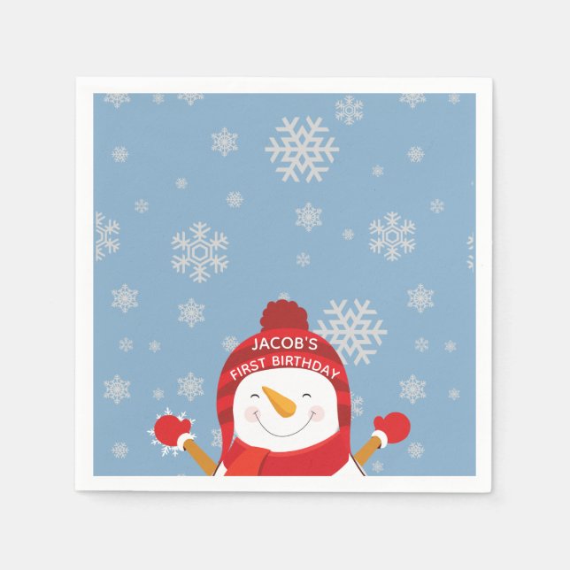 Winter Onederland, första födelsedag blått och sil Pappersservett (Framsidan)