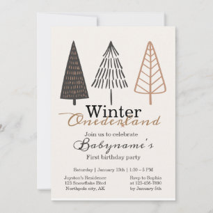 Winter Onederland första födelsedag Boho Minimalis Inbjudningar
