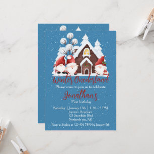 Winter Onederland Första födelsedag Cute gnomes Inbjudningar