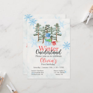 Winter Onederland Första födelsedag Cute snögubbe Inbjudningar