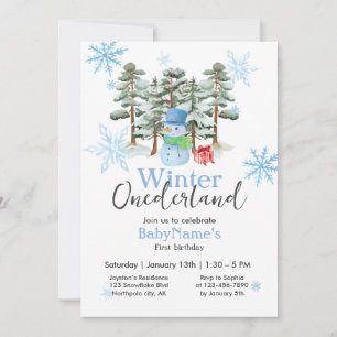 Winter Onederland Första födelsedag Cute Snögubbe Inbjudningar