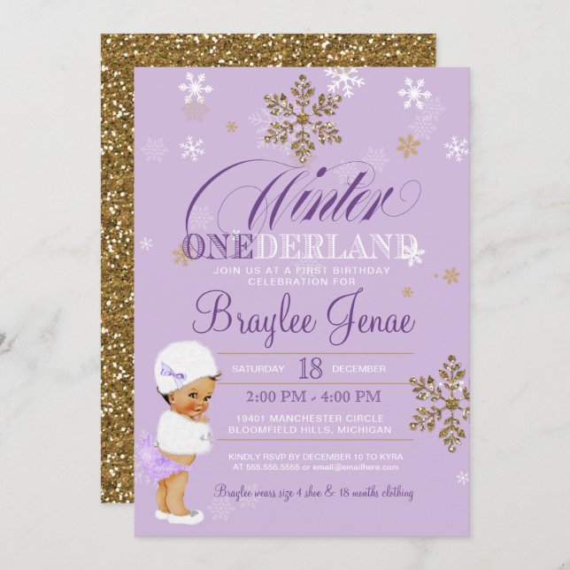Winter Onederland första födelsedag Enic Flicka Inbjudningar (Fram/baksida)