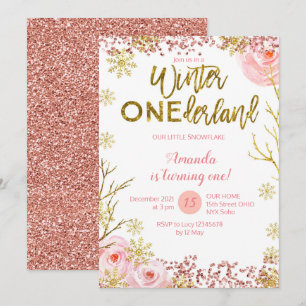 Winter ONEderland Första födelsedag Rosa för inbju Inbjudningar