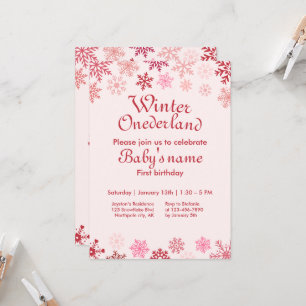 Winter Onederland Första födelsedag rosa snowflake Inbjudningar