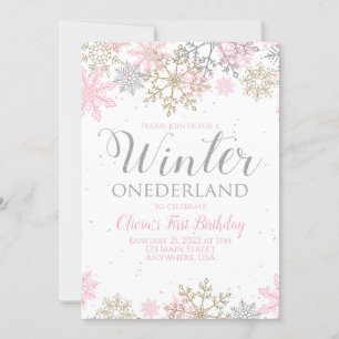 Winter Onederland Första födelsedag rosa snowflake Inbjudningar