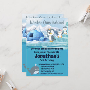 Winter Onederland Första födelsedagen Cute Penguin Inbjudningar