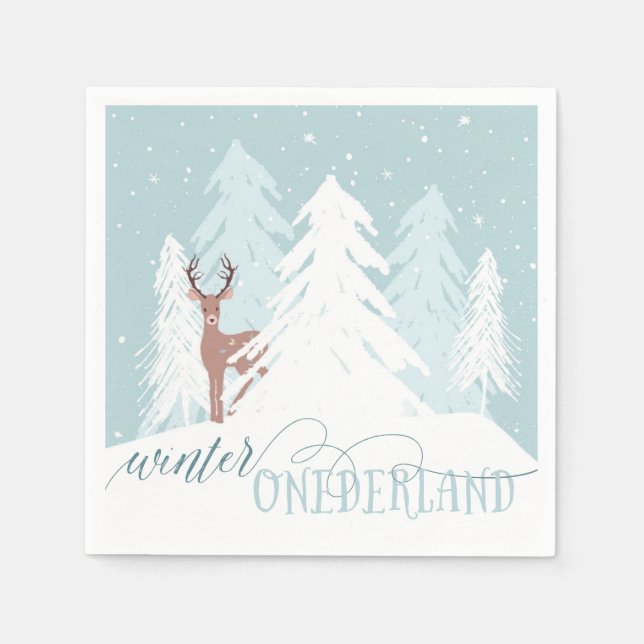 Winter Onederland Första födelsedagen Napkin Hjort Pappersservett (Framsidan)