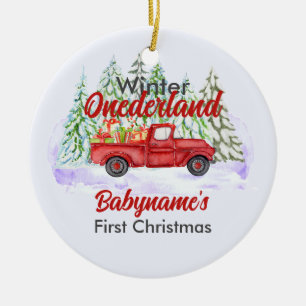 Winter Onederland Första jul Red Lastbil Julgransprydnad Keramik
