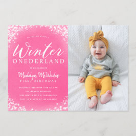 Winter Onederland Girl 1:a födelsedagen Party Phot Inbjudningar