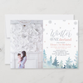 Winter Onederland Girl 1:a födelsedagsfoto Inbjudningar