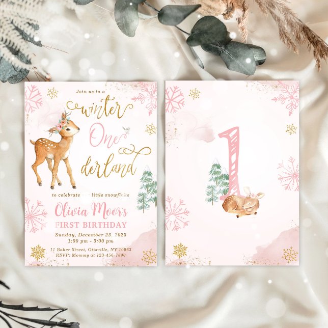 Winter ONEderland Girl 1:a födelsedagsinbjudan Inbjudningar (Skapare uppladdad)