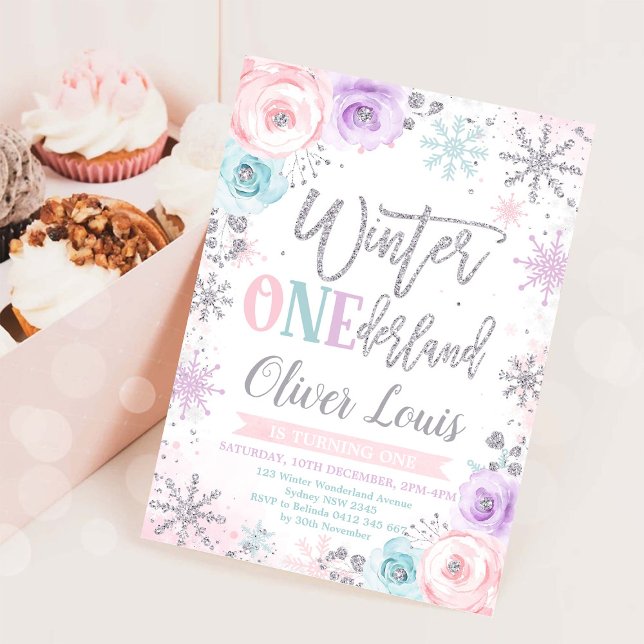 Winter ONEderland Girl 1st Birthday Invitation Inbjudningar (Skapare uppladdad)