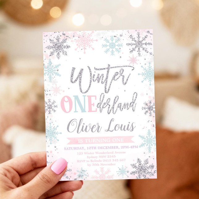 Winter ONEderland Girl 1st Birthday Invitation Inbjudningar (Skapare uppladdad)