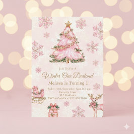 Winter Onederland Girl 1st Birthday Pink Snowflake Inbjudningar