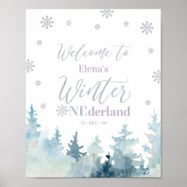 Winter onederland Girl 1st Birthday Välkomstskylt Poster