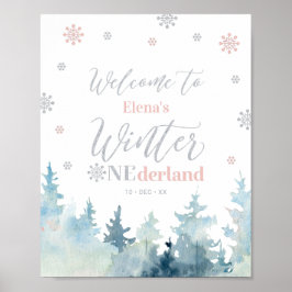 Winter onederland Girl 1st Birthday Välkomstskylt Poster
