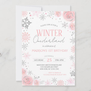 Winter Onederland Girl First Birthday Inbjudningar