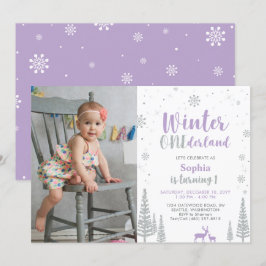 Winter Onederland, Girl First Photo Birthday Inbjudningar
