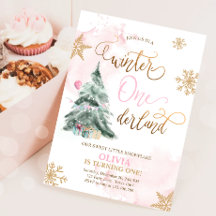 Winter Onederland Girl Rosa Guld 1:a födelsedagen