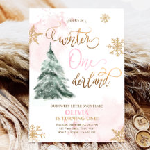 Winter Onederland Girl Rosa Guld 1:a födelsedagen 