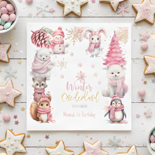 Winter onederland glitter snöflingor födelsedag pappersservett (Skapare uppladdad)