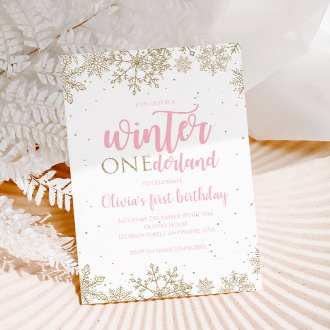 Winter Onederland Guld Snöflingor Inbjudningar (Skapare uppladdad)
