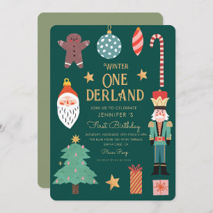 Winter Onederland Helgdag Första födelsedag Inbjudningar