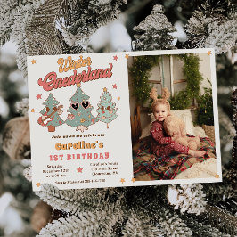 Winter Onederland Hippie Julgran Birthday Inbjudningar