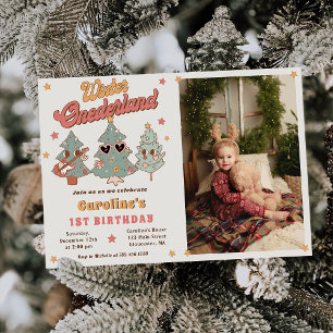 Winter Onederland Hippie Julgran Birthday Inbjudningar