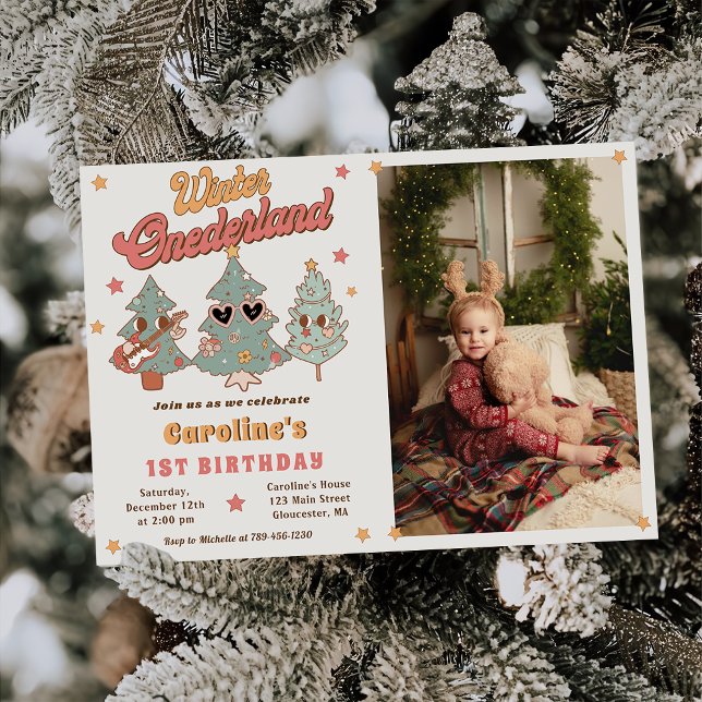 Winter Onederland Hippie Julgran Birthday Inbjudningar (Skapare uppladdad)
