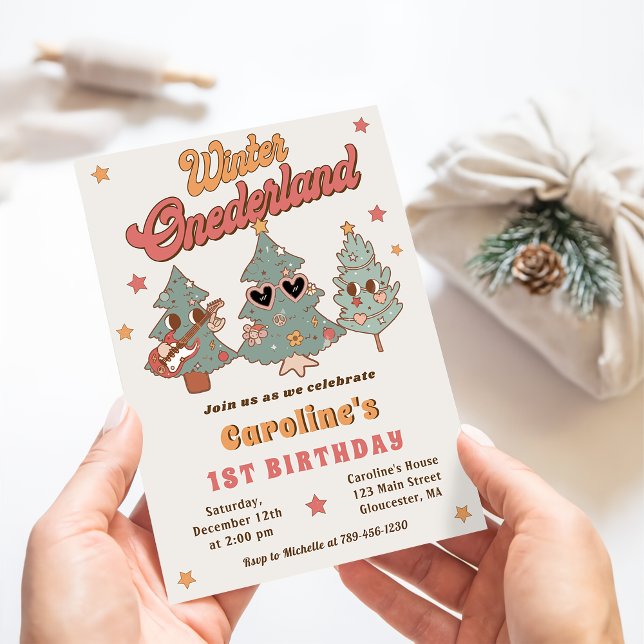Winter Onederland Hippie Julgran Birthday Inbjudningar (Skapare uppladdad)