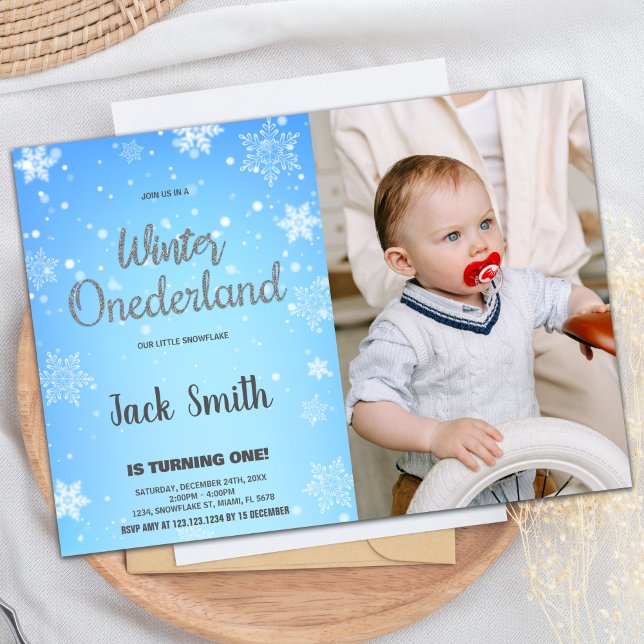 Winter ONEderland-inbjudningar Silver Black Photo Inbjudningar (Winter ONEderland Invitations Silver Black Photo)